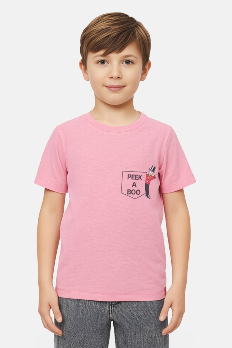Hamleys Kids Boys Crew Neck Short Sleeve T-Shirt, Dusty Pink - Image 1